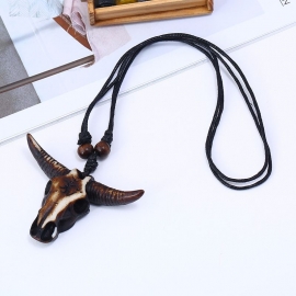 Vintage resin bull head necklace minority