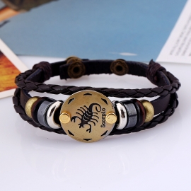 Twelve constellation leather bracelet birthday gift woven adjustable leather bracelet