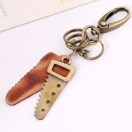 Vintage punk bronze saw leather key chain ladies backpack pendant