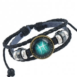 Twelve constellation bracelet hand-woven beaded retro leather constellation bracelet