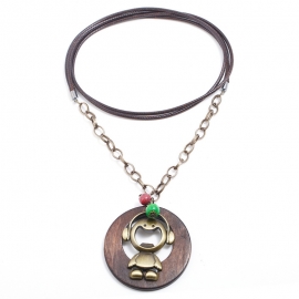 Wooden cartoon pendant long necklace cartoon sweater chain