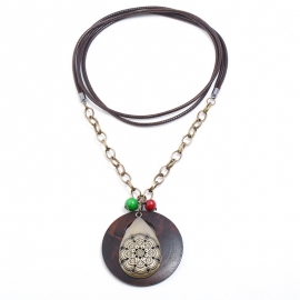 Vintage texture wax wire alloy water drop flower ladies necklace