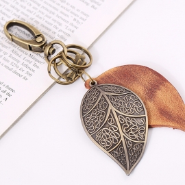 Car keychain retro punk bronze large leaf leather keychain ladies backpack pendant