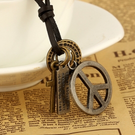 Peace sign leather necklace