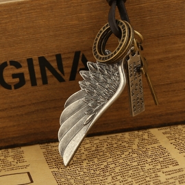 Angel wings leather necklace
