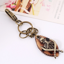 Punk retro skull leather mens buckle pendant