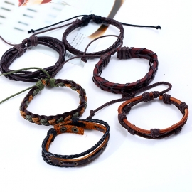 Vintage woven cowhide bracelet diy six-piece multi-layer european and american leather bracelet