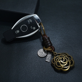 Vintage woven leather keychain