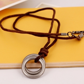 Necklace sweater chain double circle vintage first layer cowhide necklace leather necklace