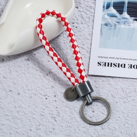 Hand-woven pu leather rope key ring
