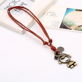 Retro personality cartoon leather rope necklace men and women models long cowhide rope necklace sweater chain pendant pendant
