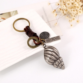 Vintage woven alloy conch leather keychain punk leather keychain