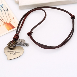 Vintage long peach heart leather necklace ladies necklace sweater chain leather necklace