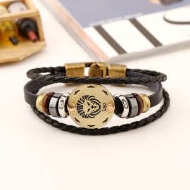 Twelve constellation cowhide bracelet simple multi-layer retro woven couple leather bracelet bracelet