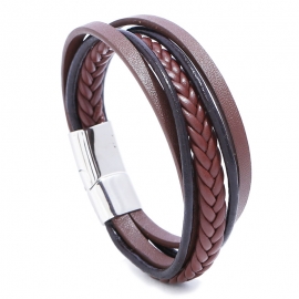 Hand-woven retro mens leather bracelet stainless steel multi-layer leather bracelet creative ethnic style simple bracelet