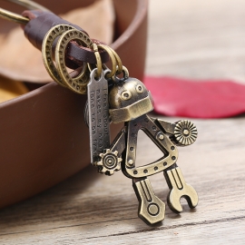 Leather key pendant alloy robot mens leather genuine fashion