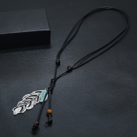 Wind sweater chain wild clothes alloy accessories retro long wax line leaf necklace