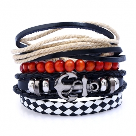 Hand-woven personalized four-piece cowhide bracelet diy suit anchor leather bracelet