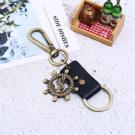 Vintage woven leather keychain
