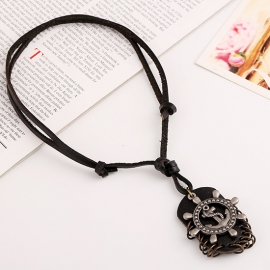 Alloy rudder cowhide necklace