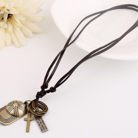 Fashion rock personality hat leather necklace retro leather necklace mens pendant