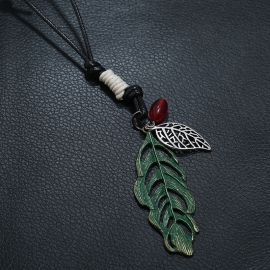 Vintage long alloy leaf necklace