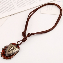 Punk retro mens leather necklace