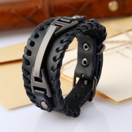 Punk mens leather bracelet yiwu jewelry woven leather bracelet