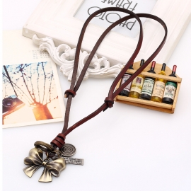 Necklace sweater chain literary retro fan cowhide rope alloy butterfly leather necklace ladies necklace