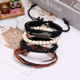 Retro woven wings diy combination set cowhide bracelet mens bracelet
