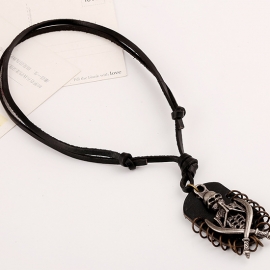 Alloy two-color skull pendant european and american leather necklace