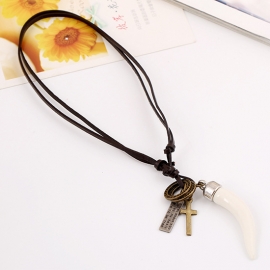 Fashion rock personality spiky leather necklace retro leather necklace mens pendant