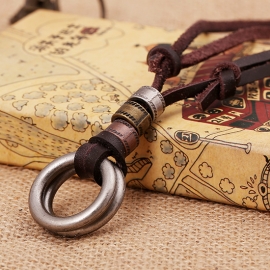 Double circle alloy accessories retro cowhide necklace fashion new leather necklace