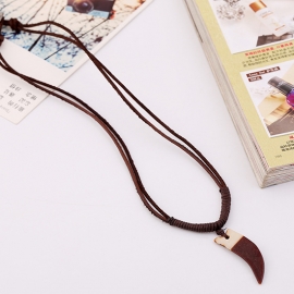 Leather necklace short mens cow bone horn horn necklace retro coarse ore leather necklace