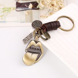 Tongue retro woven leather keychain key pendant