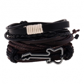 Simple retro woven cowhide bracelet alloy guitar leather bracelet multi-layer suit