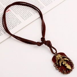 Punk retro style mens leather necklace alloy skull cowhide necklace