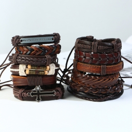 Retro mens leather bracelet simple multi-layer woven diy suit leather bracelet