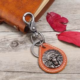 Vintage alloy cowhide keychain