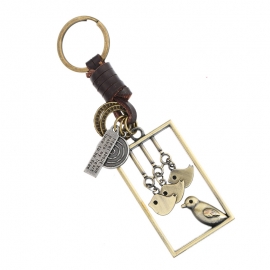 Hand-woven retro leather keychain car key pendant male waist hanging cowhide key chain metal key ring