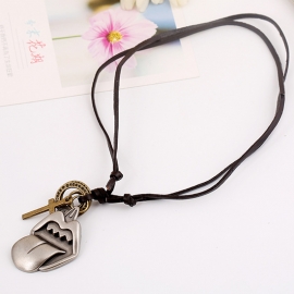 Alloy men and women long leather necklace