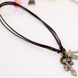 Fashion rock personality peach heart leather necklace retro leather necklace mens pendant