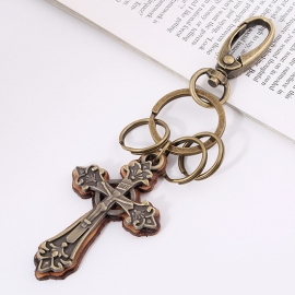 Vintage cross leather mens buckle pendant