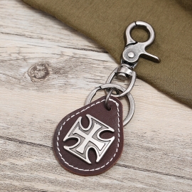 Vintage cross leather keychain