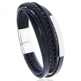 Stainless steel leather bracelet simple multi-layer cowhide retro woven titanium steel bracelet bracelet