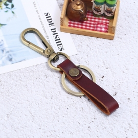 Vintage cowhide bronze keychain