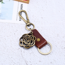 Round flower leather keychain