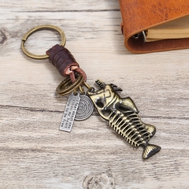 Vintage woven mens leather keychain