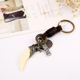 Vintage woven resin spiked leather keychain punk cowhide key ring