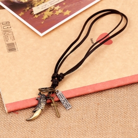 Leather necklace vintage cowhide necklace alloy long necklace
